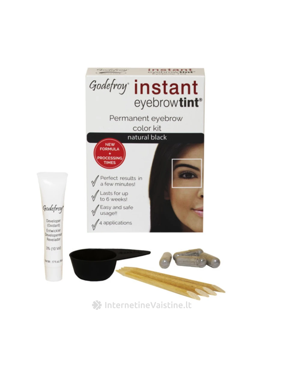 GODEFROY antakių dažymo rinkinys INSTANT EYEBROW TINT, (natural black), natūrali juoda spalva N1, Vnt | internetinevaistine.lt