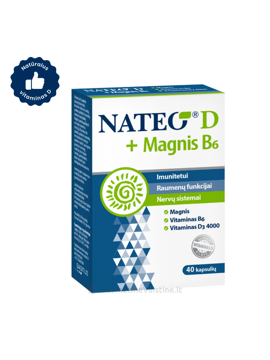 NATEO® D + Magnesium B6 IU4000, 40 kapsulių, 40 kapsulių | internetinevaistine.lt