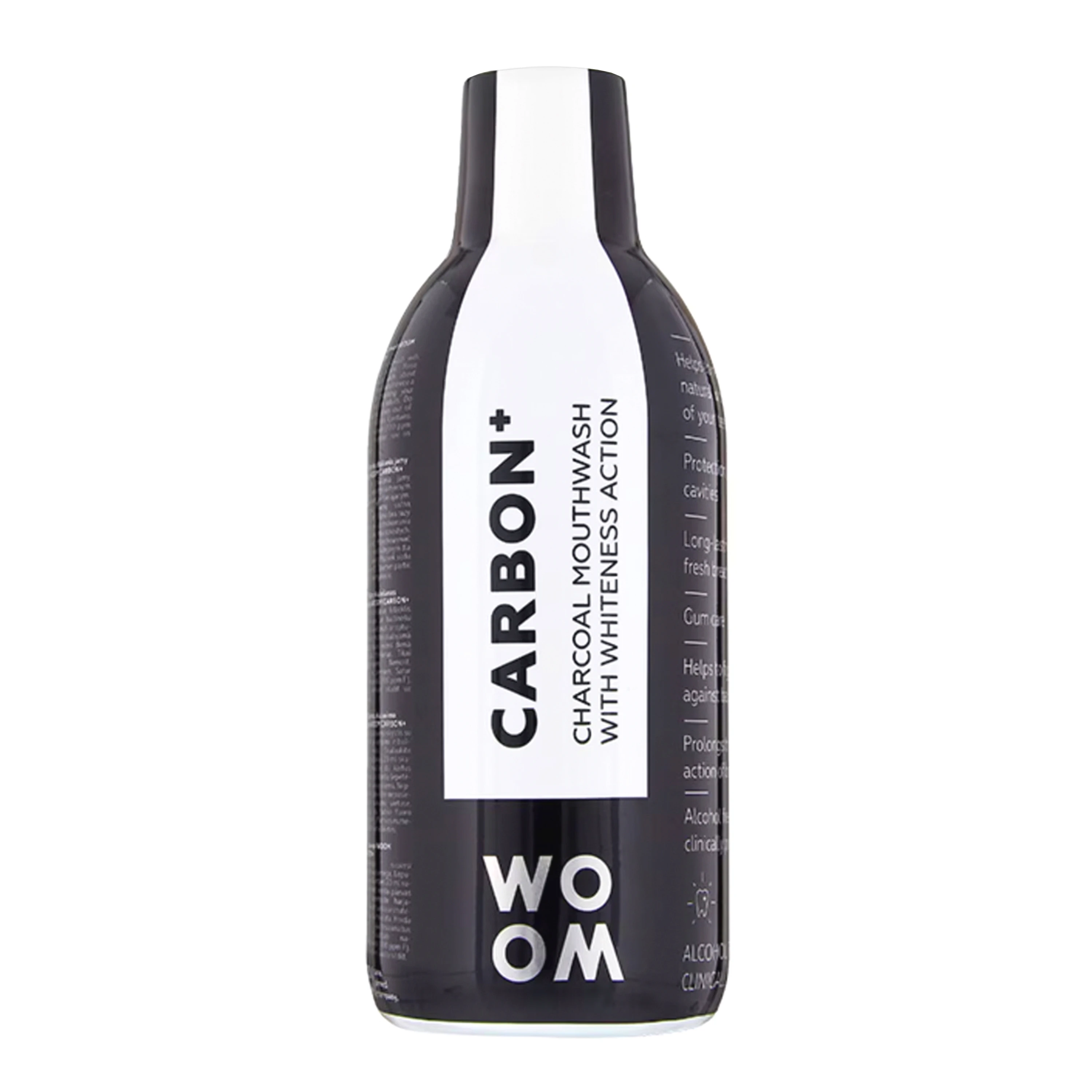 WOOM balinamasis burnos skalavimo skystis su aktyvuota anglimi CARBON +, 500 ml