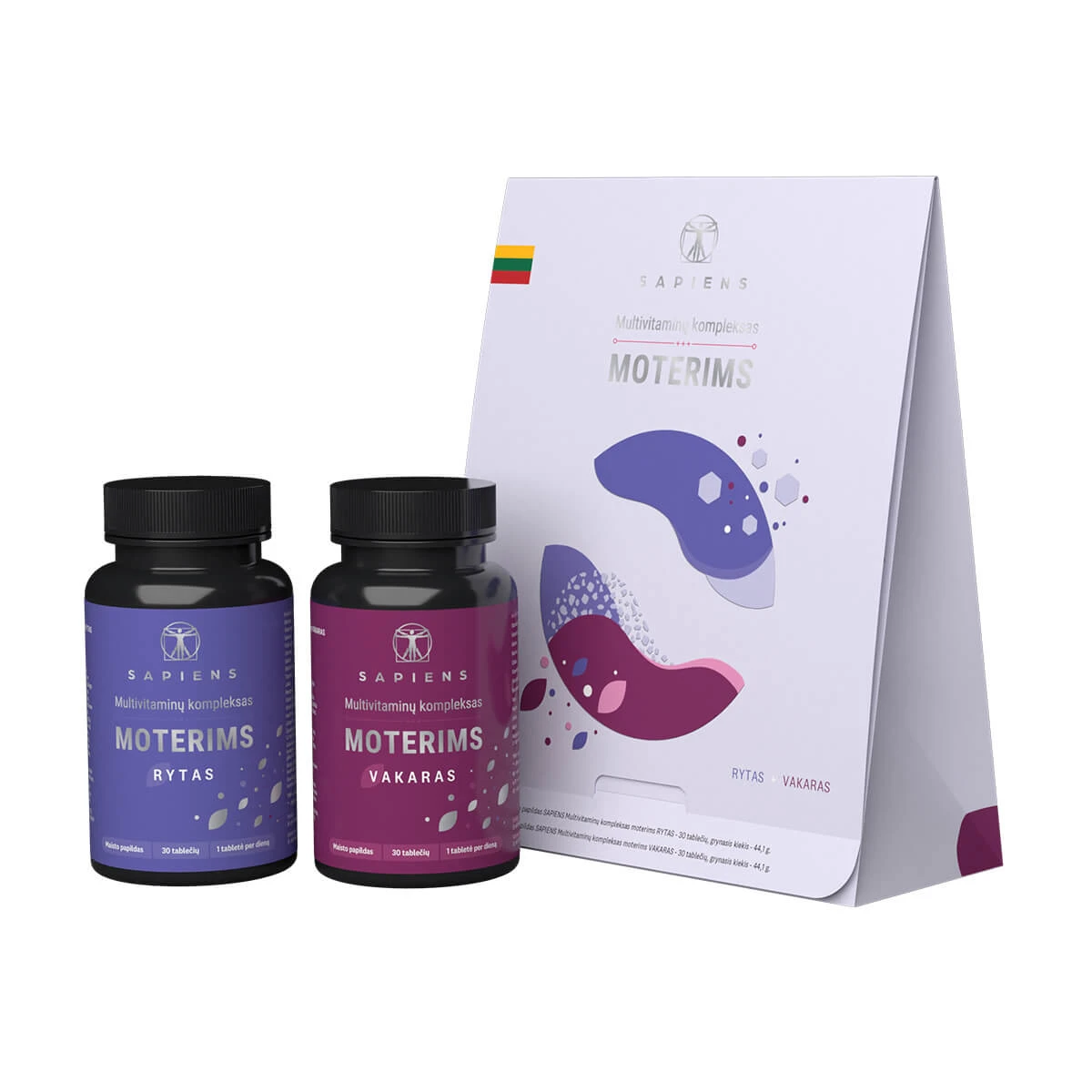 SAPIENS Multivitaminų kompleksas moterims (Rytas+Vakaras), 60 tablečių