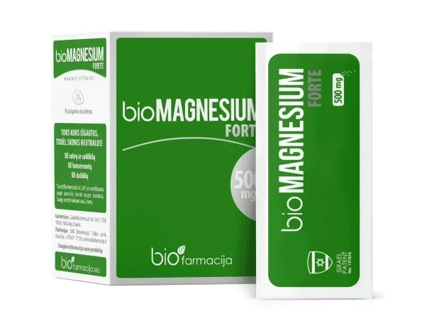 BIOFARMACIJA maisto papildas milteliais BIOMAGNESIUM FORTE 500 mg, 20 pakelių
