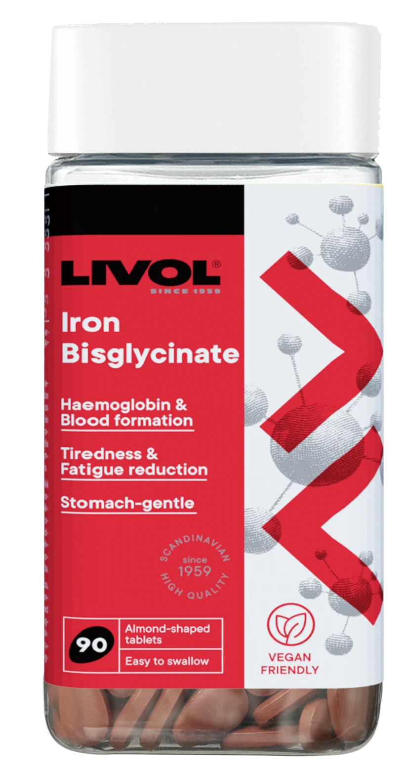 LIVOL maisto papildas IRON BISGLYCINATE, 90 tab