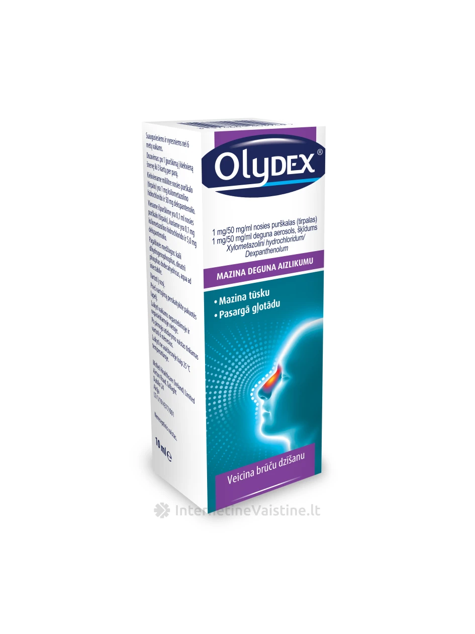 OLYDEX 1 mg/50 mg/ml nosies purškalas (tirpalas) 10 ml, N1 | internetinevaistine.lt