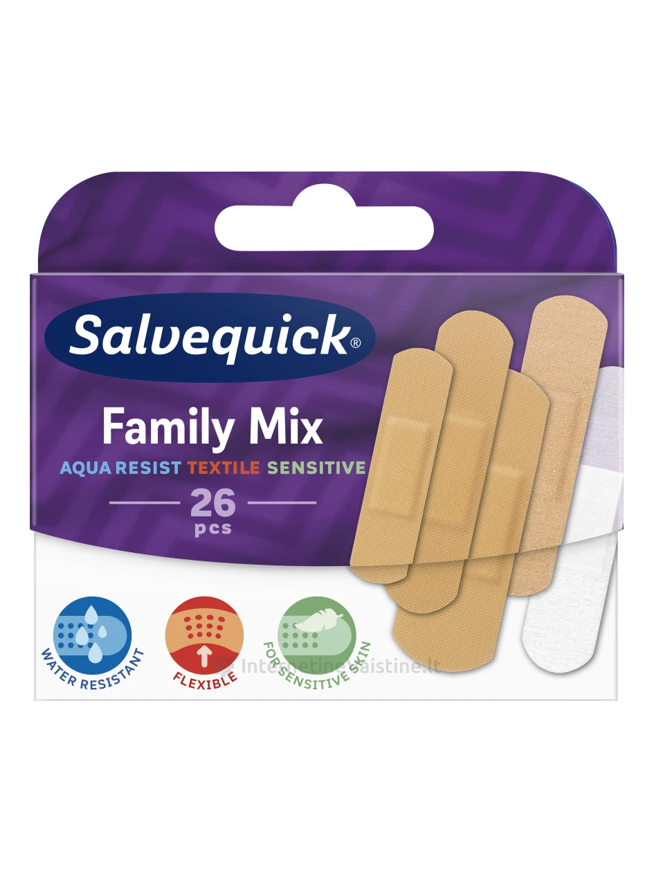 SALVEQUICK pleistrų rinkinys visai šeimai Family Mix N26, N26 | internetinevaistine.lt