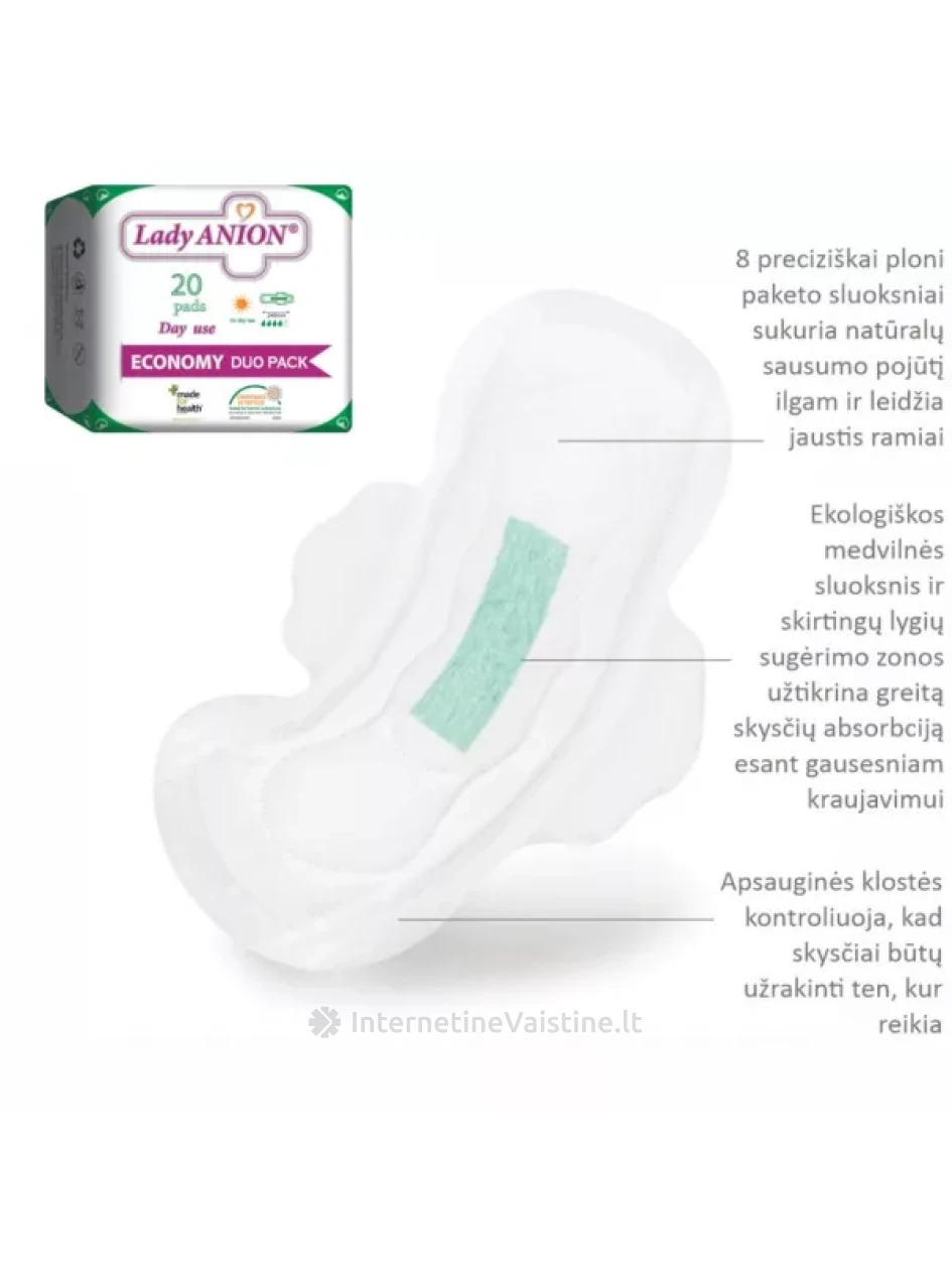 LADY ANION dieniniai, higieniniai paketai su anijonų juostele, 240 mm, N20 | internetinevaistine.lt