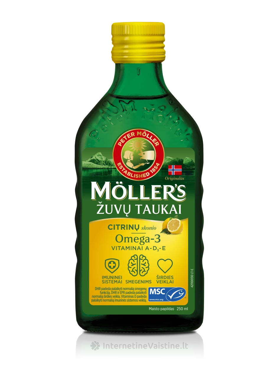 MÖLLER’S ŽUVŲ TAUKAI CITRINŲ SKONIO, 250 ml | internetinevaistine.lt