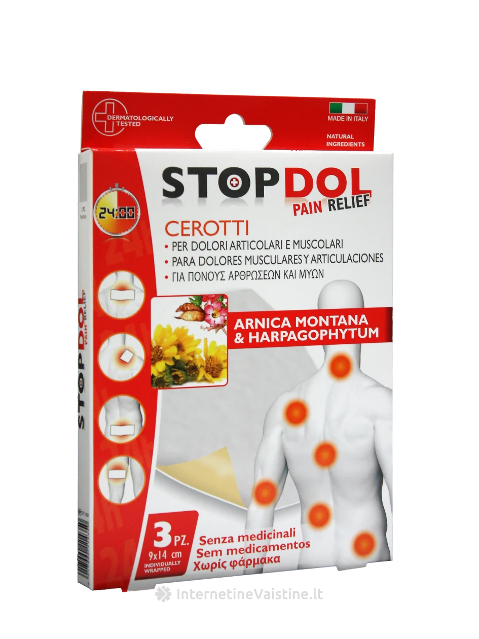 STOPDOL PAIN RELIEF pleistras su arnika velnio leten. 9x14cm N3, 3 vnt. | internetinevaistine.lt