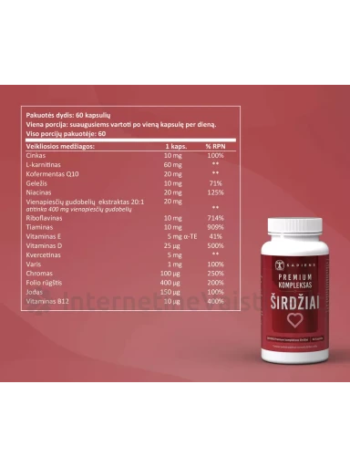 SAPIENS Premium kompleksas širdžiai kaps. N60, 60 vnt. | internetinevaistine.lt