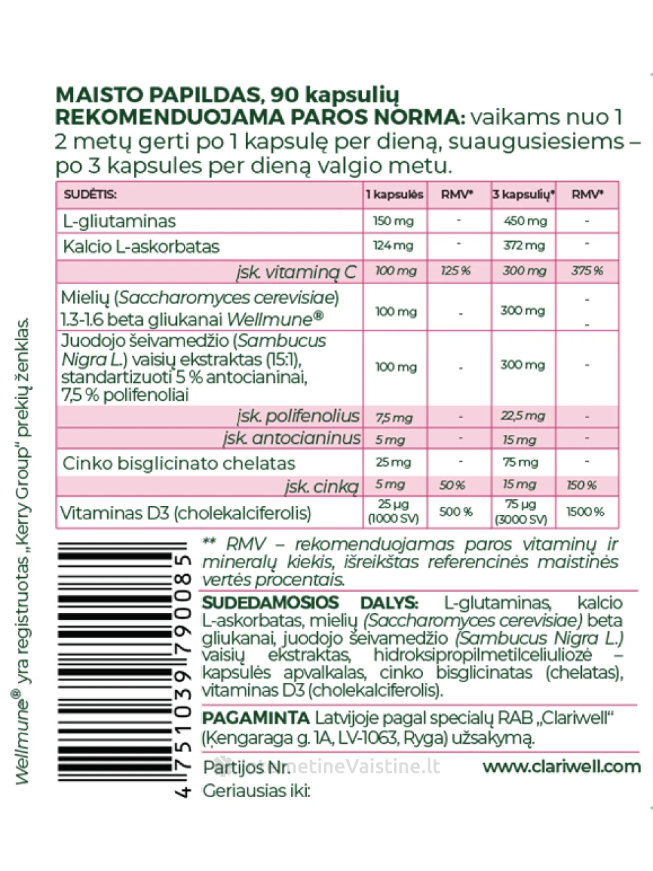 CLARIWELL IMMUNOKLER kaps. N90 | internetinevaistine.lt