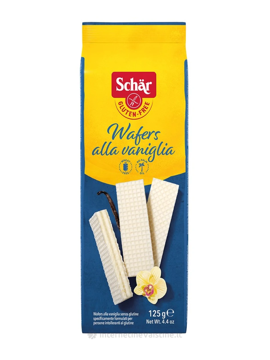 Schär WAFERS ALLA VANIGLIA - vafliai su vanilės skonio pertepimu be glitimo, 125g | internetinevaistine.lt
