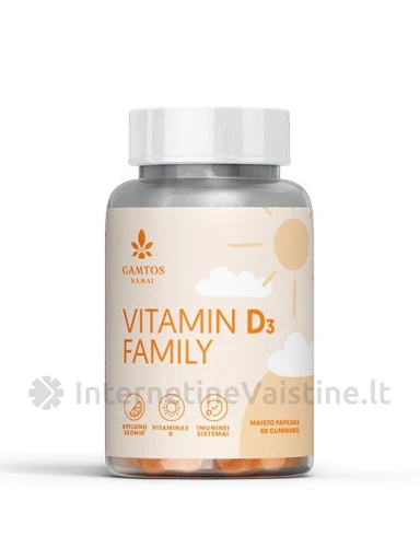 GAMTOS NAMAI VITAMINAS D3 Family guminukai, 60 vnt. | internetinevaistine.lt