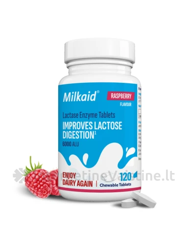 Milkaid® kramtomos laktazės fermento tabletės, N120 | internetinevaistine.lt