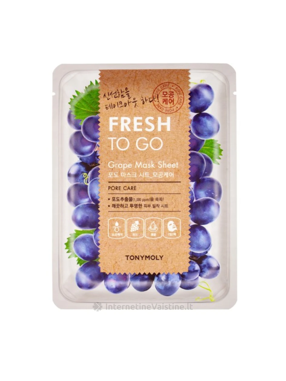 TONYMOLY Fresh To Go kaukė veidui lakštinė su vynuogėmis, 25g, Vnt | internetinevaistine.lt