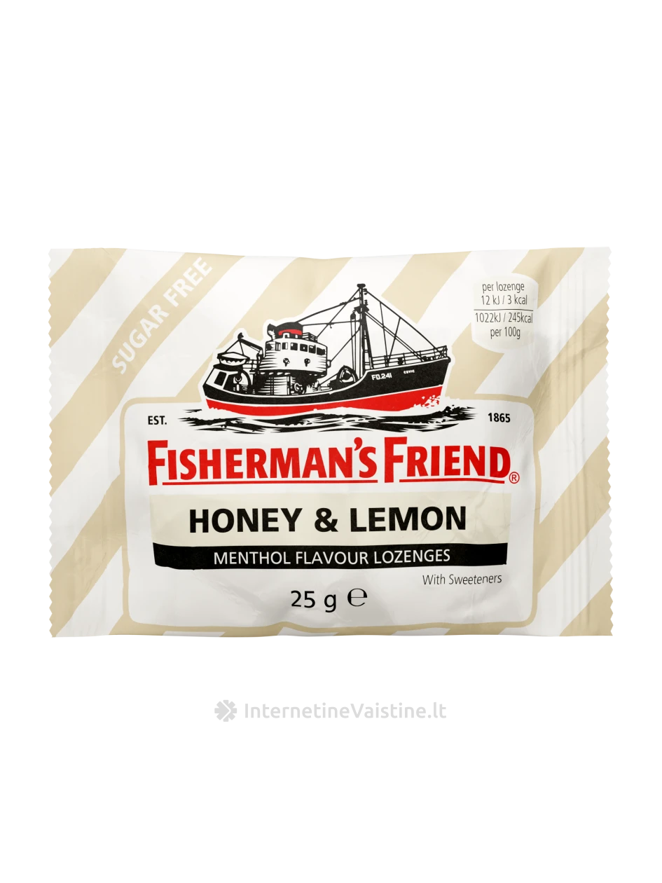 FISHERMAN'S FRIEND Medaus ir citrinų skonio pastilės, 25 g | internetinevaistine.lt