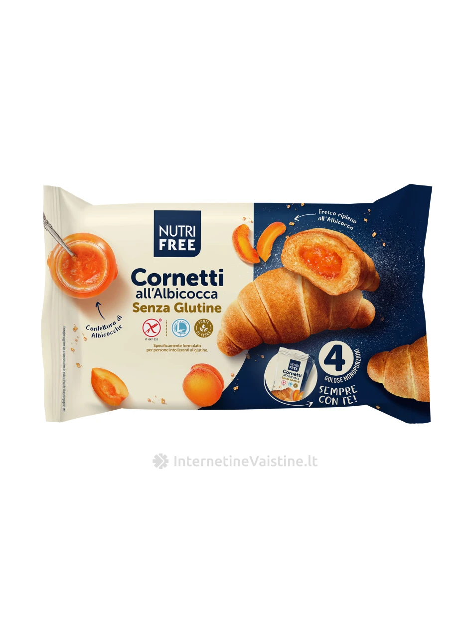 NUTRIFREE CORNETTI ALL'ALBICOCCA ESTERO  - kruasanai su abrikosų skonio įdaru be glitimo, 240g | internetinevaistine.lt