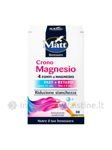 MATT Crono Magnesio, 4 magnio formos su vitaminais B2, B6 ir D, 30 tablečių | internetinevaistine.lt
