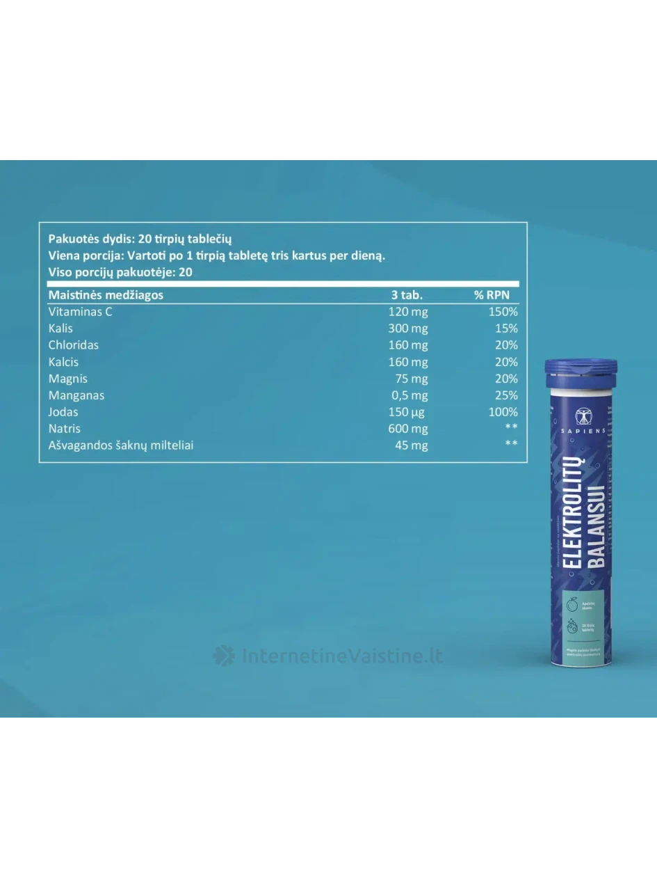 SAPIENS Elektrolitų balansui tirpios tab. N20 | internetinevaistine.lt