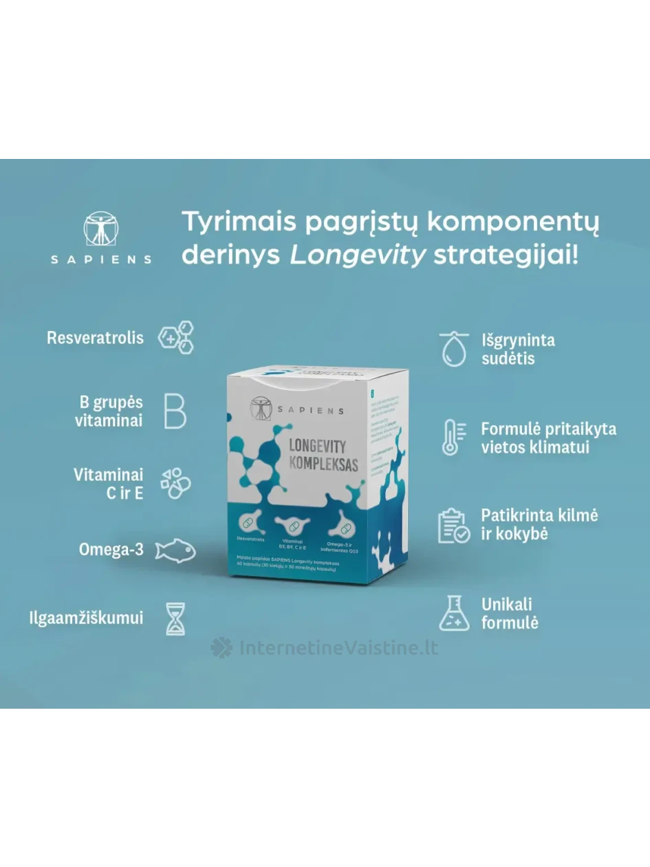 SAPIENS maisto papildas LONGEVITY KOMPLEKSAS, 60 kaps. | internetinevaistine.lt