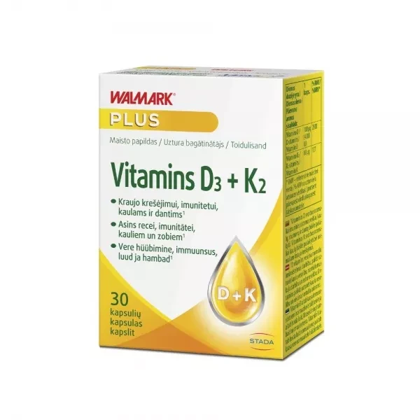 WALMARK maisto papildas VITAMINS D3 + K2, 30 kapsulių