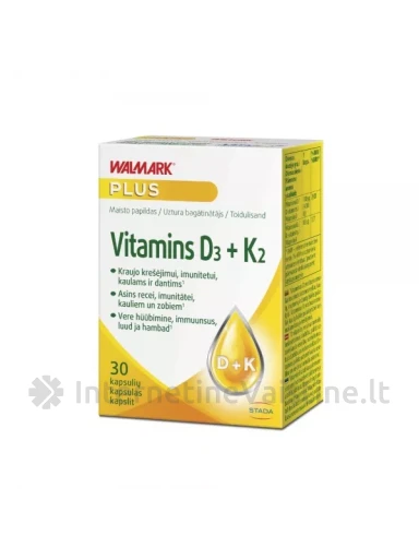WALMARK maisto papildas VITAMINS D3 + K2, 30 kapsulių | internetinevaistine.lt