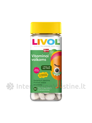 LIVOL Kids Multi braškių skonio, 60 kramtomųjų tablečių, 60 kramtomųjų tablečių | internetinevaistine.lt