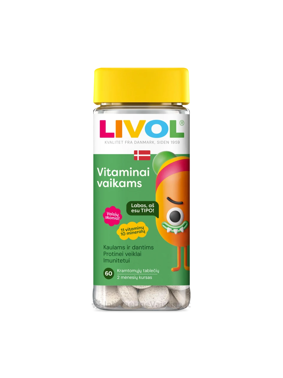 LIVOL Kids Multi braškių skonio, 60 kramtomųjų tablečių, 60 kramtomųjų tablečių | internetinevaistine.lt