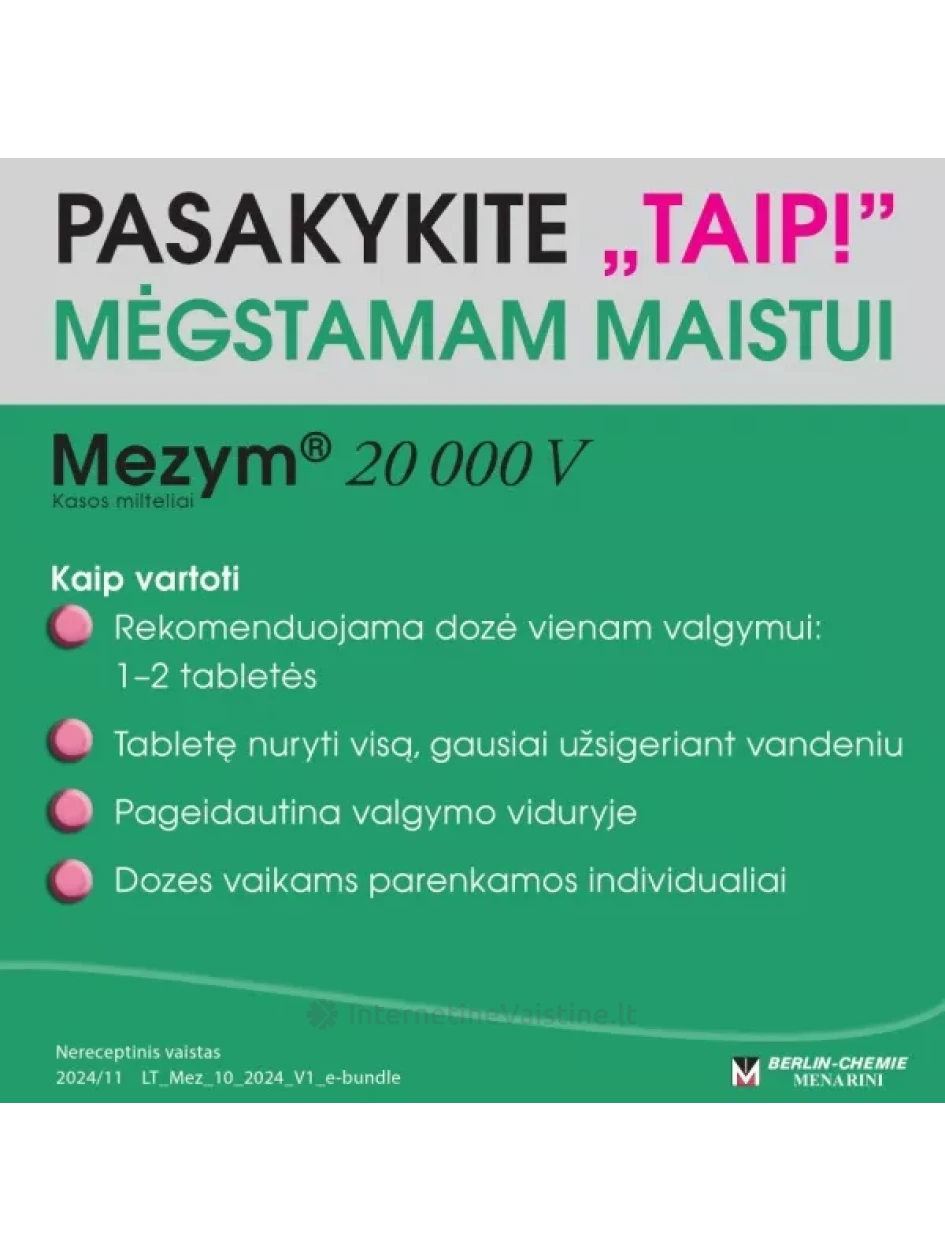 MEZYM 20000 V skrandyje neirios tabletės N20 | internetinevaistine.lt