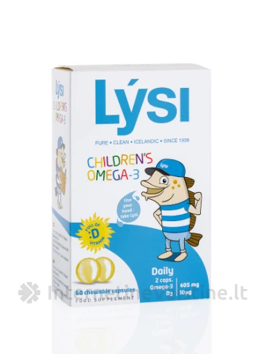 Lysi CHILDREN'S OMEGA-3 - kramtomosios kapsulės vaisių skonio vaikams, N60 | internetinevaistine.lt