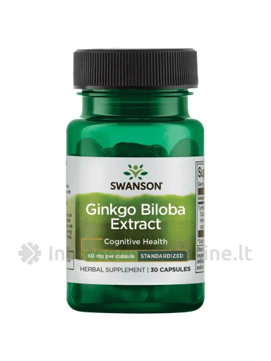SWANSON, Ginkgo Biloba standartizuotas ekstraktas, 30 kapsulių, N1 | internetinevaistine.lt