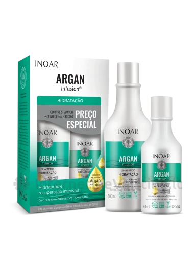 INOAR Argan Hydrating Duo Kit šampūnas/kondic. rink. plauk. drėk., 500 ml+250 ml, Vnt | internetinevaistine.lt