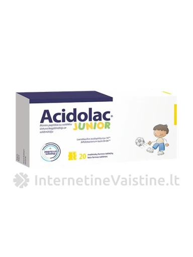 ACIDOLAC JUNIOR (balto šokolado skonio), 20 meškiuko formos tablečių, 20 vnt. | internetinevaistine.lt