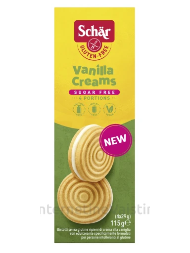 Schär VANILLA CREAMS – vanilės skonio sausainiai, 115g | internetinevaistine.lt
