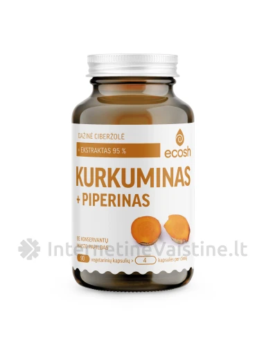 ECOSH KURKUMINAS, su BCM-95® kurkumino ir 95% piperino ekstraktais, 90 kapsulių | internetinevaistine.lt