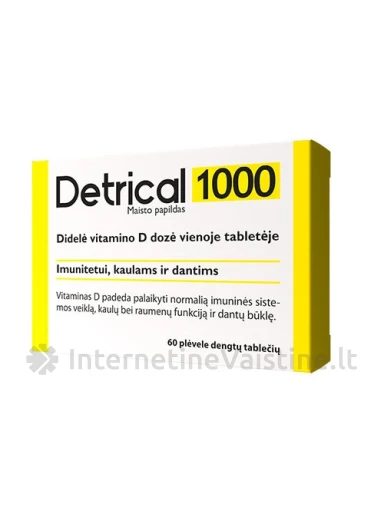 Detrical (vit. D) 1000IU plėv. dengt. tab. N60, 60 vnt. | internetinevaistine.lt