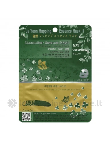 JA YEON MAPPING Cucumber Esscence Mask, lakštinė veido kaukė su agurkų ekstr., 25 g, Vnt | internetinevaistine.lt