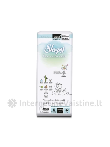 SLEEPY Bio Natural vaikiškos sauskelnės-kelnaitės, 6 XLarge (15-25kg), 32 vnt. | internetinevaistine.lt