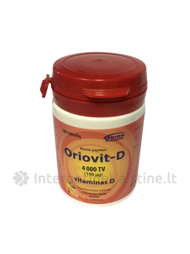 ORIOVIT-D 100 μg 4000 TV, VITAMINAS D, CITRUSINIŲ VAISIŲ SKONIO, 100 KRAMTOMŲJŲ TABLEČIŲ | internetinevaistine.lt