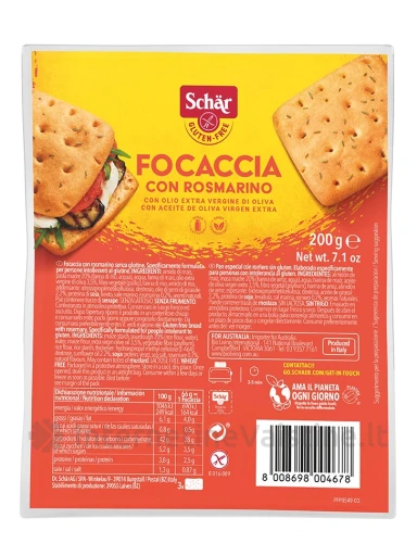 Schär FOCACCIA - itališka duonelė su rozmarinais be glitimo, 200g | internetinevaistine.lt