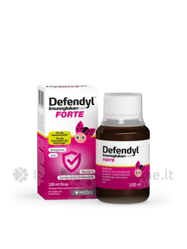 DEFENDYL-IMUNOGLUKAN P4H FORTE JUNIOR, serbentų skonio, nuo 3 m., 100 m, 100 ml | internetinevaistine.lt