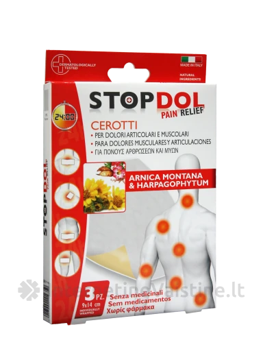 STOPDOL PAIN RELIEF pleistras su arnika velnio leten. 9x14cm N3, 3 vnt. | internetinevaistine.lt