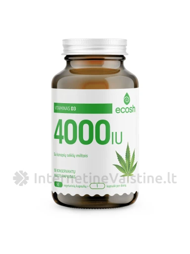 ECOSH vitaminas D3 4000TV, su ekologiškų kanapių sėklų miltais, 90 kapsulių | internetinevaistine.lt
